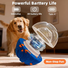 JUBBPDX Interactive Dog Ball blue frenzy-mode shot promoting instant fetch and mental stimulation