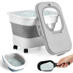 Juexica collapsible litter bin with rolling casters for easy transport.