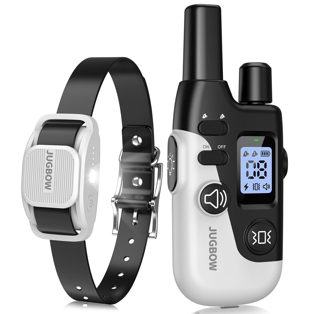Jugbow dog collar shows 4200ft range for outdoor training.