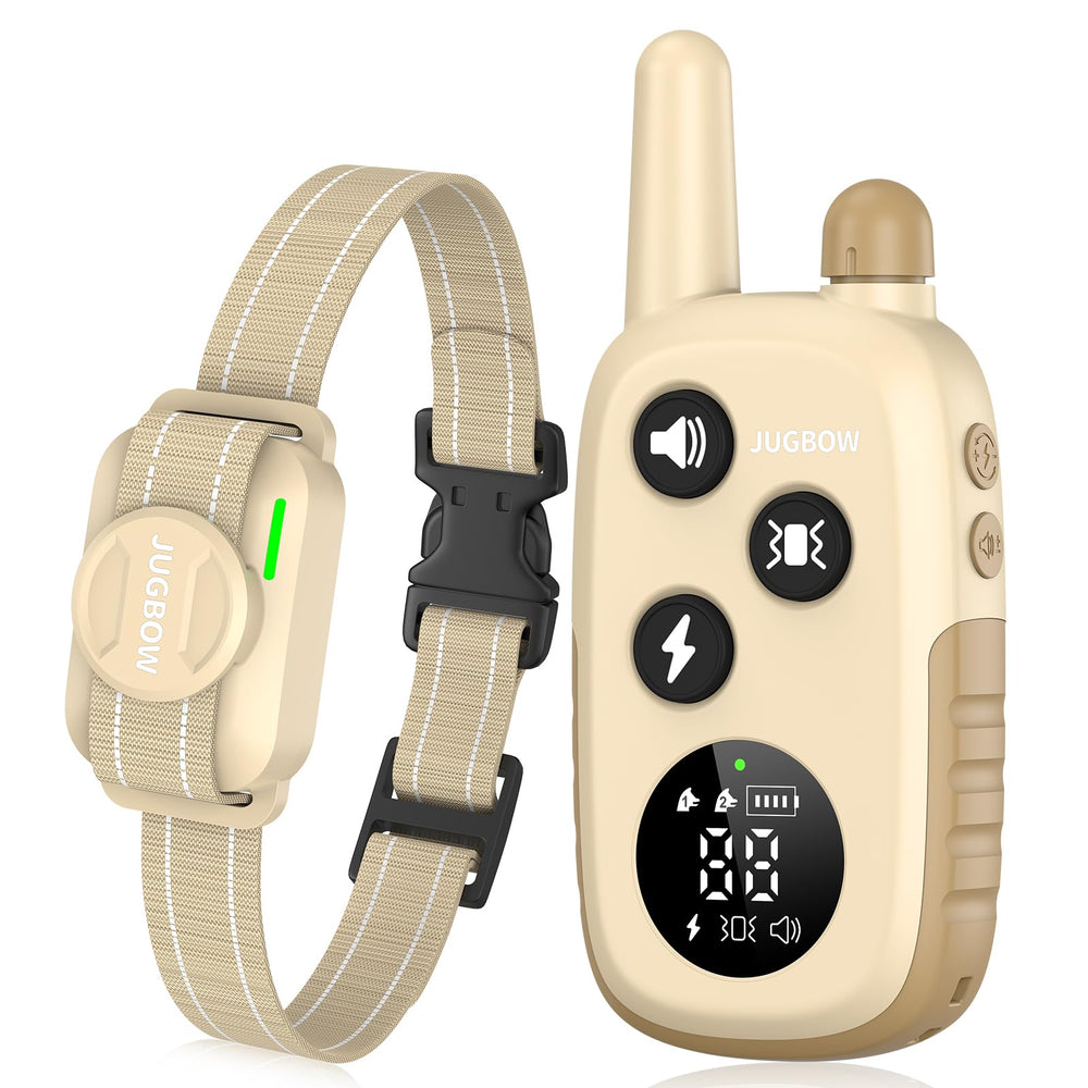 Jugbow dog training collar close-up shows adjustable strap for comfortable fit during training
