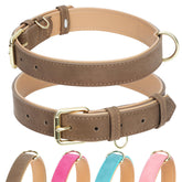 Jumpress leather dog collar small brown close-up showing soft padding for daily comfort