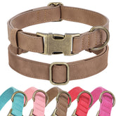 Jumpress soft leather dog collar close-up shows supple brown leather for all-day comfort.