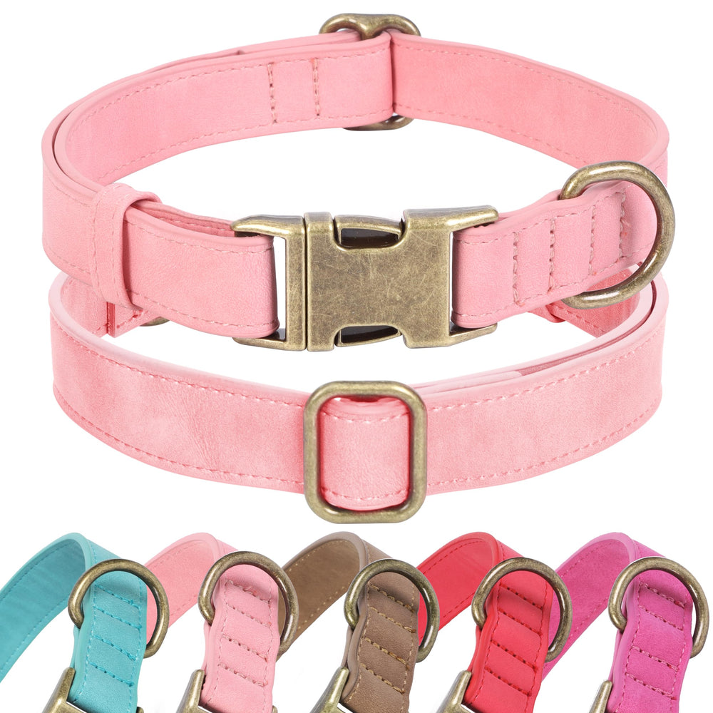 Jumpress soft leather dog collar pink side view shows everyday comfort.