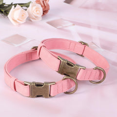 Jumpress soft leather collar pink on dog demonstrates proper neck fit.