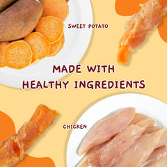 Jungle Calling chicken-sweet-potato-slices shown as tasty training rewards.