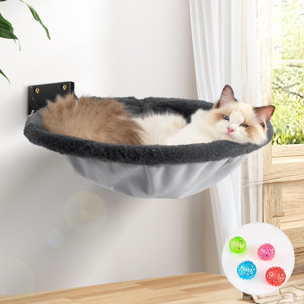 JUNSPOW wall-mounted cat hammock shows space-saving elevated lounging.
