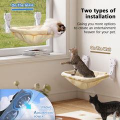 JUNSPOW cat window perch showing four suction cups for secure mounting.