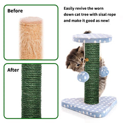 Juomid Green Sisal Rope wrapped on a cat scratching post for durability