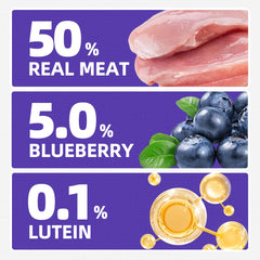 Just Try Blueberry Cat Treats close-up of real meat pieces for carnivore appeal