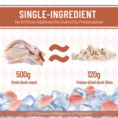 Just Try duck cubes soaking in water to rehydrate for a soft, hydrating snack.