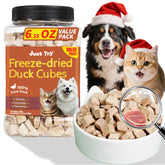Just Try freeze-dried duck cubes packaging keeps treats fresh for on-the-go training.