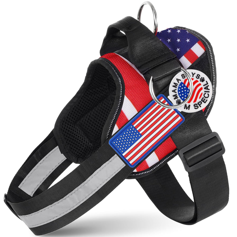 JUSTYEZI essential dog harness with no-pull design, side view showing even pressure distribution for comfortable walks.