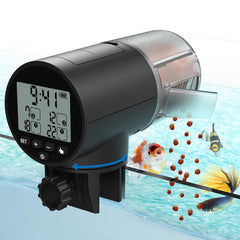 JuzPetz automatic fish feeder front view showing compact design for reliable vacation feeding.
