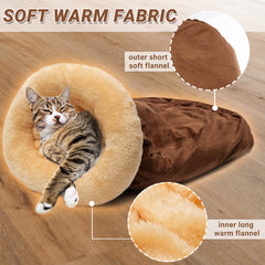 JVVGPET cat cave bed outer texture reveals brown suede-like fabric and warm appeal