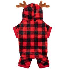 JVVGPET dog Christmas pajamas in red plaid full view for festive warmth