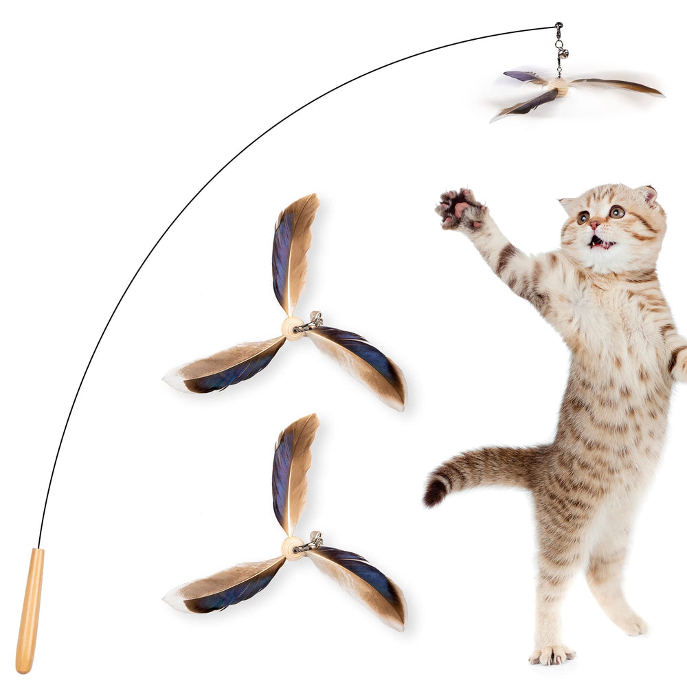 JXFUKAL cat wand toy feathers in air for engaging indoor play and exercise.