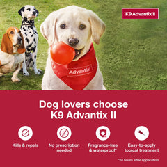 K9 Advantix II dog back view emphasizes comfort during quick monthly protection.
