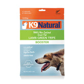 K9 Natural freeze-dried topper jar featuring lamb green tripe; premium ingredient for digestion and palatability.