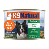 K9 Natural Lamb Feast wet dog food pack of 12 cans for easy feeding.