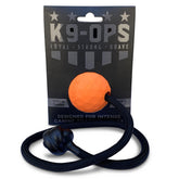 K9 Ops Moki front view ball-rope tug for durable fetch training.