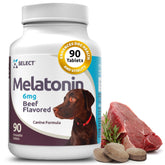 K9 Select melatonin large-dogs-tablets-beef-flavor in bottle supports calmness and ease of use.