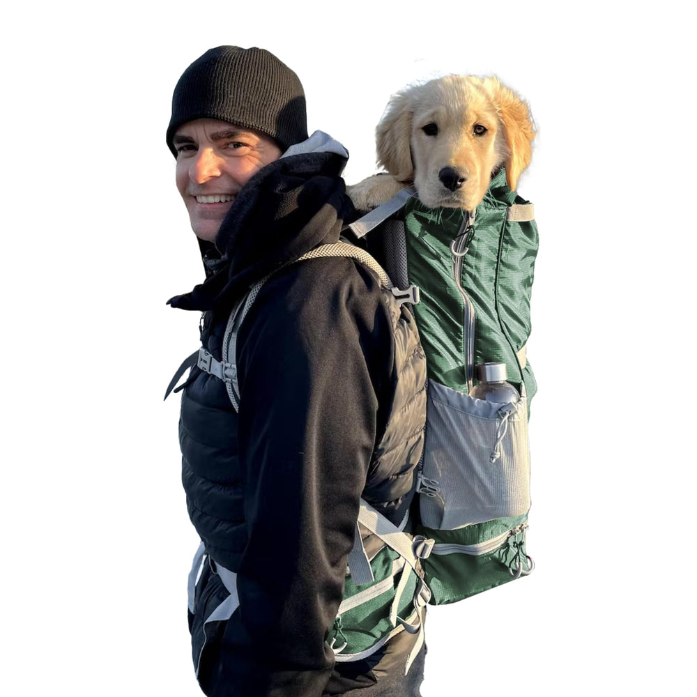 K9 Sport Sack Kolossus large Myrtle Green front view worn for hands-free adventures