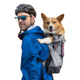 K9 Sport Sack Urban 3 in Concrete worn as a dog carrier for city adventures and comfort.