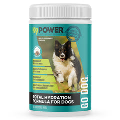 K9Power Go Dog bottle front shows hydration support for active dogs during workouts.