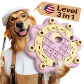 KADTC pink dog puzzle toy shows 3 levels for mental stimulation