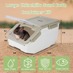 KAINUM extra large chinchilla sand bath container kit dual lids shows observation-friendly design for monitoring.