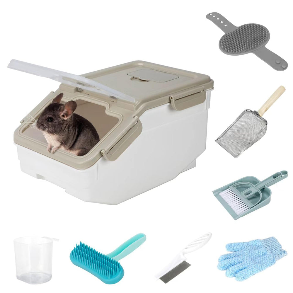 KAINUM extra large chinchilla sand bath container kit full view enhances space for playful dust baths.