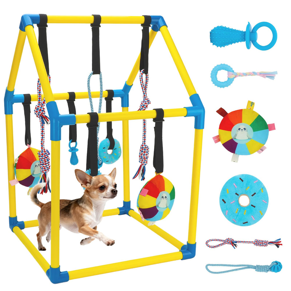 KAINUM Puppy Play Gym assembly image—quick indoor setup for playtime.
