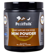 KALA HEALTH PeakTails MSM powder bottle closeup highlighting pure OptiMSM for joints.
