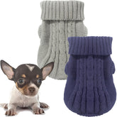 Kallfir's cutie braid-knit xxs dog sweater on a tiny dog provides snug warmth.