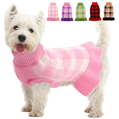 KAMA BRIDAL dog sweater dress front view, cozy and stylish plaid knitwear.