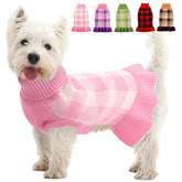KAMA BRIDAL dog sweater plaid pink XS front view for cozy warmth
