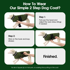 KAMA BRIDAL dog winter coat green side view shows easy-on wear