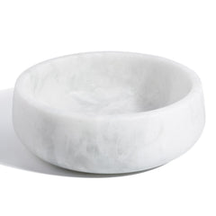 Karibiber white marble dog bowl front view with stable non-slip base for steady meals