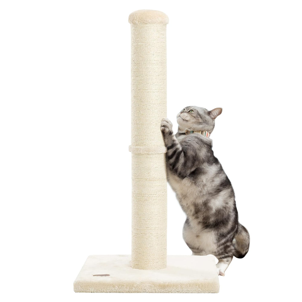 Karolpar 34inch beige scratching post with sisal rope promotes healthy scratching.