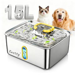 Kastty water fountain 15L capacity keeps large dogs hydrated during play.