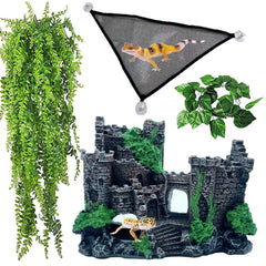 Kathson bearded dragon castle decor enhances terrarium enrichment.