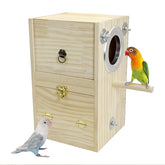 Kathson bird nesting box in natural pine wood provides sturdy nesting materials.