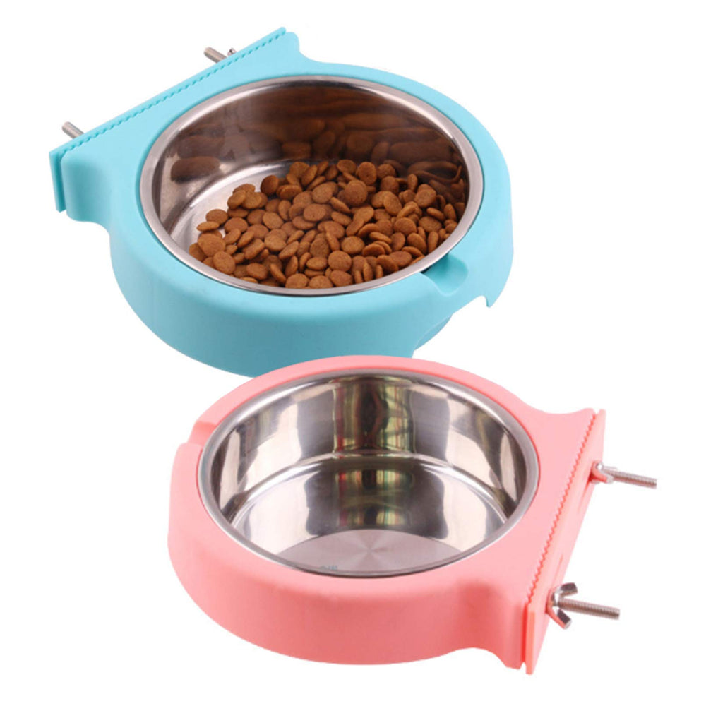 Kathson crate dog bowl with hanging design secures to cage bars and reduces spills.