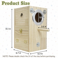 Kathson parakeet nesting box demonstrates compact size for small birds.