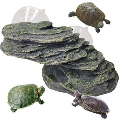 Kathson Turtle Basking Platform side view shows lifelike rock texture for natural aquarium decor.