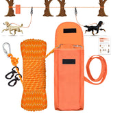 KATOLK upgraded dog tie-out cable 100ft setup for secure camping and training sessions.