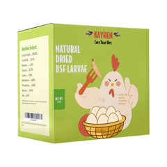 KAYHEN dried BSFL bag open, calcium-rich chicken treat in view.