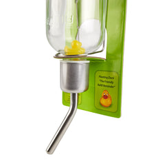 Botella Kaytee de vidrio transparente para ver el nivel de agua fácilmente.