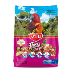 Kaytee Fiesta Big Bites parrot food in serving bowl foraging fun and enrichment.