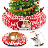 KBDHYY cat tunnel bed under Christmas tree 35-4inch circle offers cozy indoor retreat.